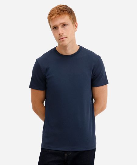 camiseta slim de algodão peruano bold azul P camiseta slim de algodão peruano bold azul P