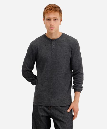 blusa básica masculina manga longa texturizada cinza P blusa básica masculina manga longa texturizada cinza P