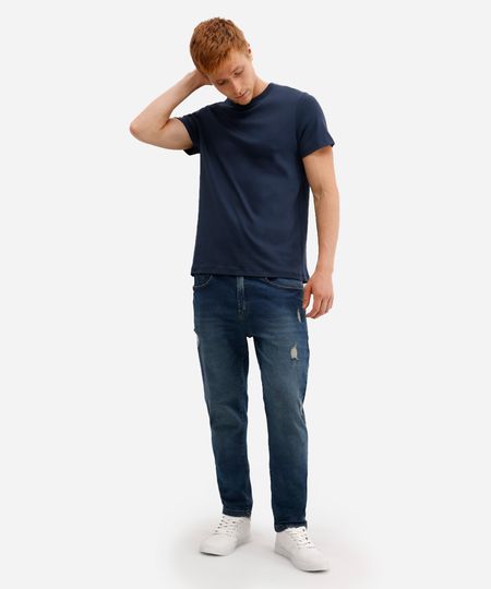 calça slim jeans masculina destroyed azul 38