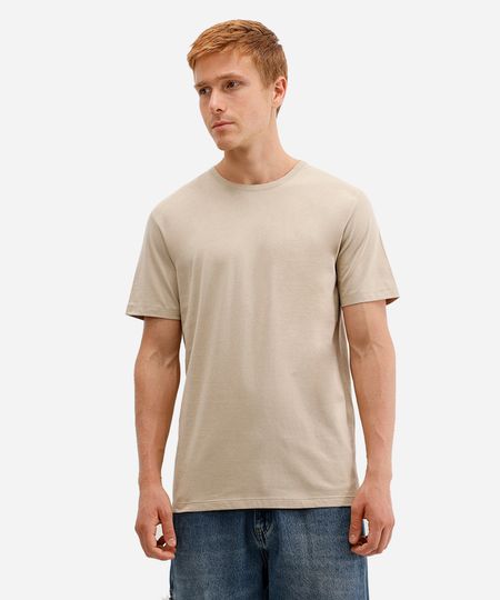 camiseta de algodão básica manga curta - kaki PP