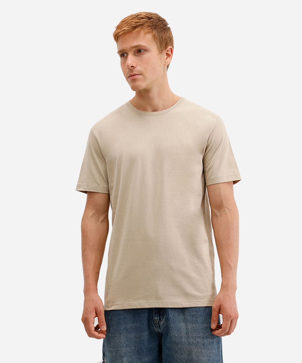 camiseta masculina de algodão básica manga curta bege