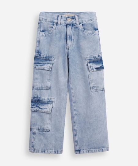 calça cargo infantil jeans cintura alta azul 8