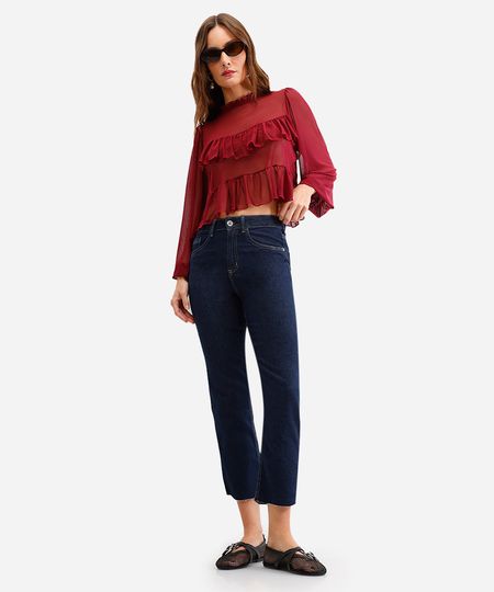 calça feminina jeans cropped cintura alta azul 34