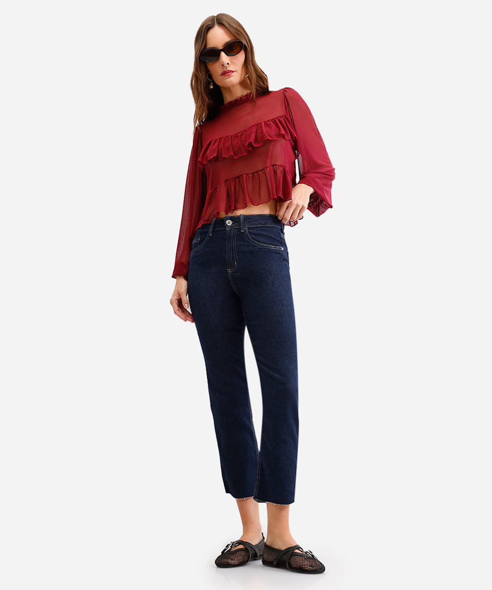 calça feminina jeans cropped cintura alta azul