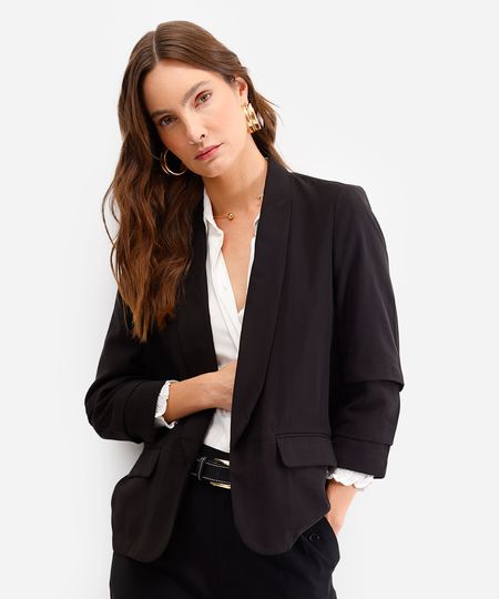 blazer feminino alongado com franzido e bolsos preto P
