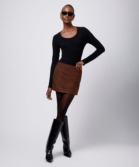 minissaia feminina de suede mindset marrom 36