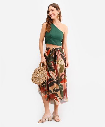 saia midi feminina de tule folhagens verde PP saia midi feminina de tule folhagens verde PP