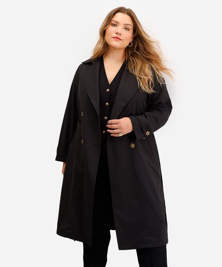 casaco trench coat plus size preto GG4 casaco trench coat plus size preto GG4