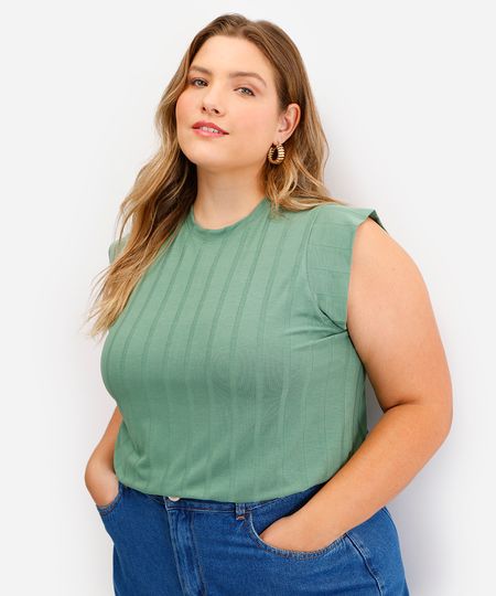 blusa muscle canelada plus size verde GG2