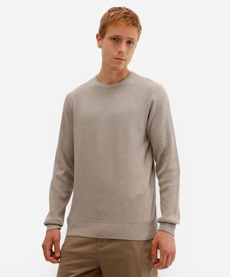 suéter masculino de tricot texturizado bege GG
