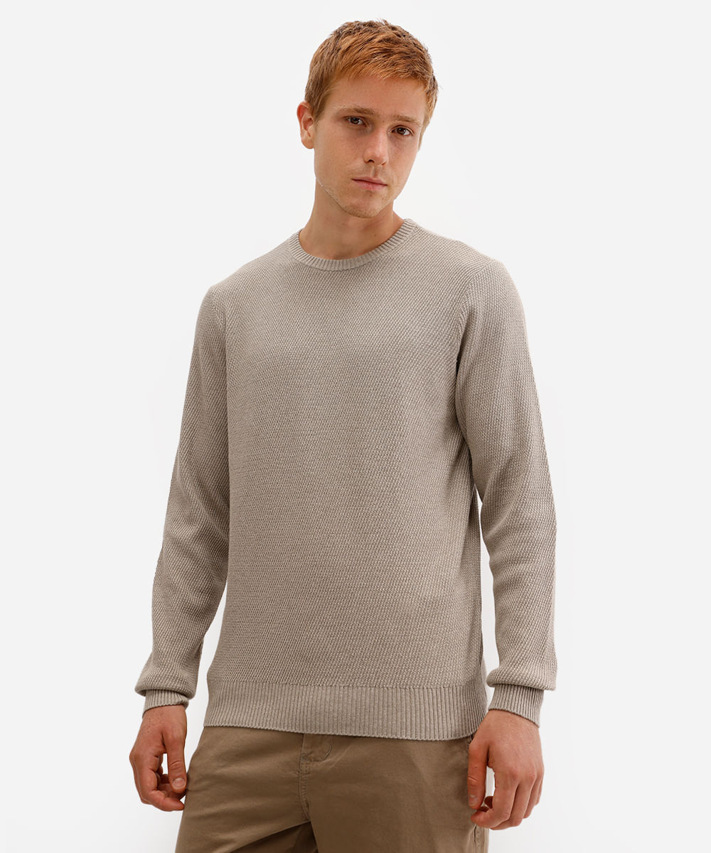 suéter masculino de tricot texturizado bege