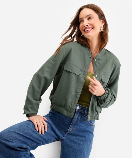 jaqueta bomber feminina com linho verde M