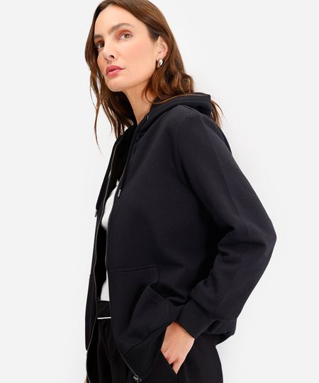 blusão básico feminino de moletom com capuz preto P