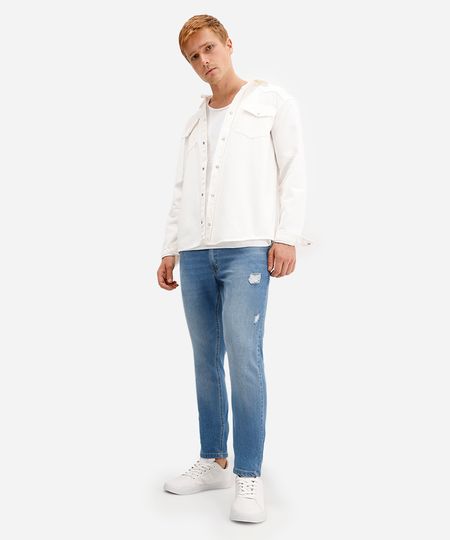 calça skinny jeans masculina destroyed azul 38