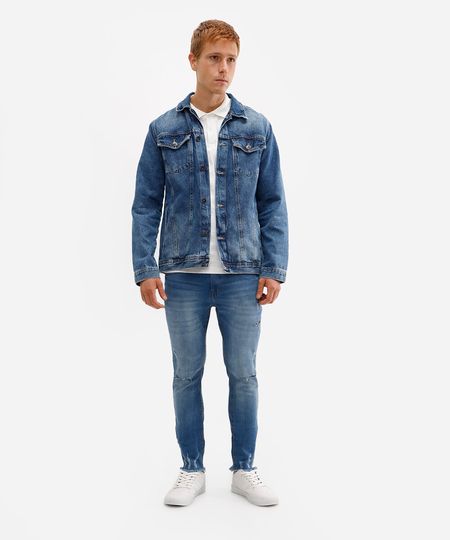 calça skinny jeans destroyed azul 36