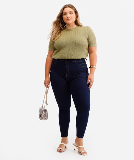 calça skinny feminina jeans plus size - jeans escuro 46 calça skinny feminina jeans plus size - jeans escuro 46