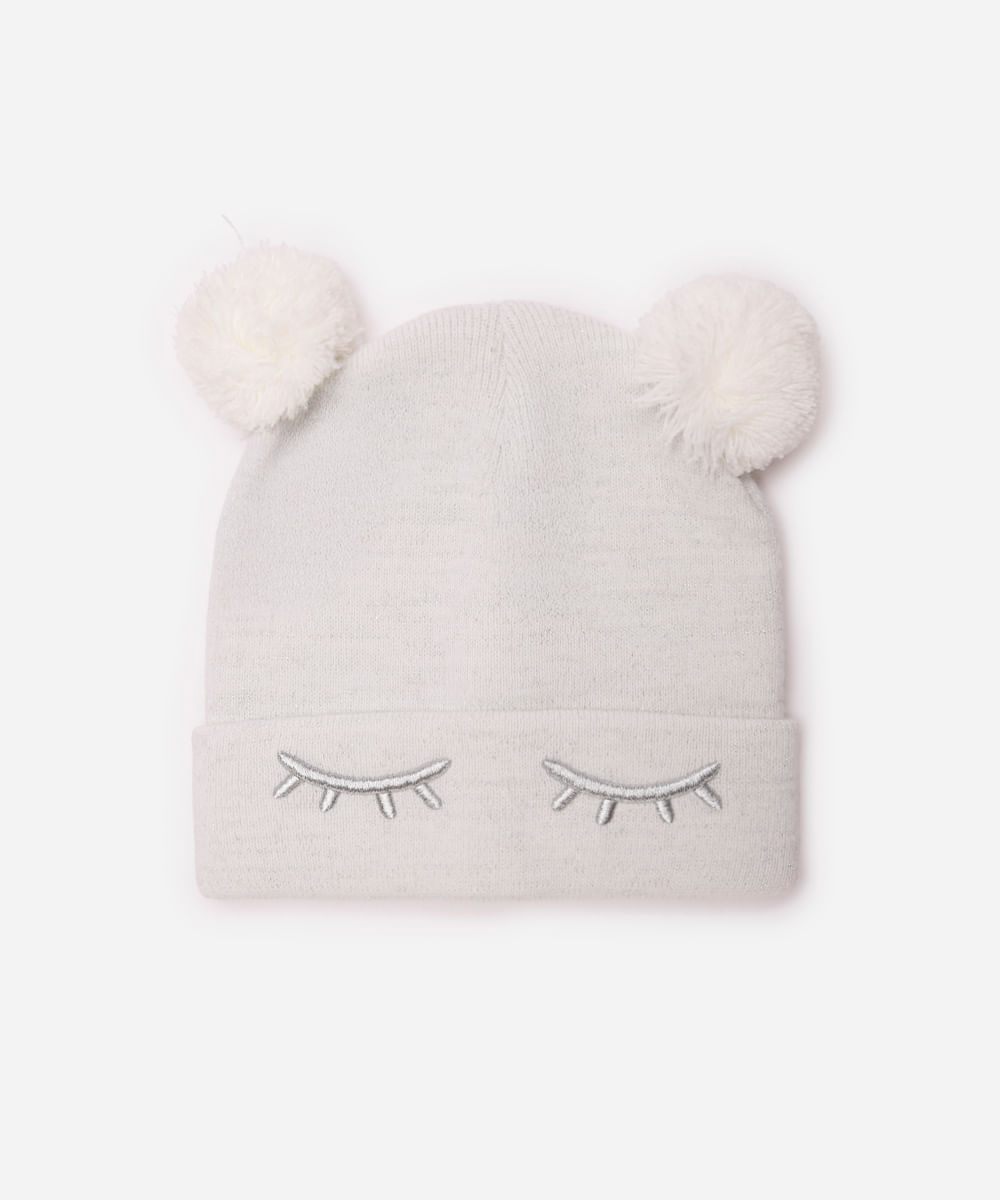 gorro infantil de tricot com pompom - branco