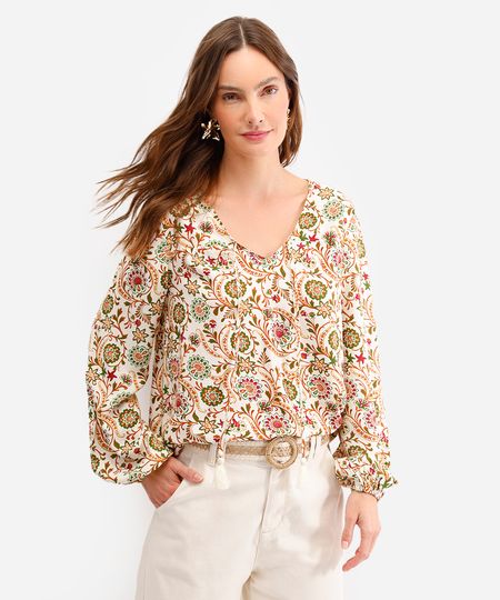 bata feminina de viscose manga longa bege P bata feminina de viscose manga longa bege P