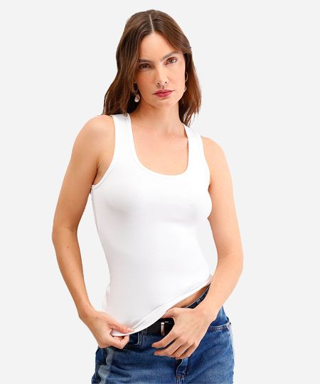 regata básica feminina de algodão decote redondo off white G regata básica feminina de algodão decote redondo off white G