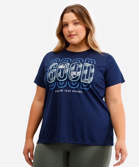 camiseta feminina esportiva ace good vibes only azul GG4