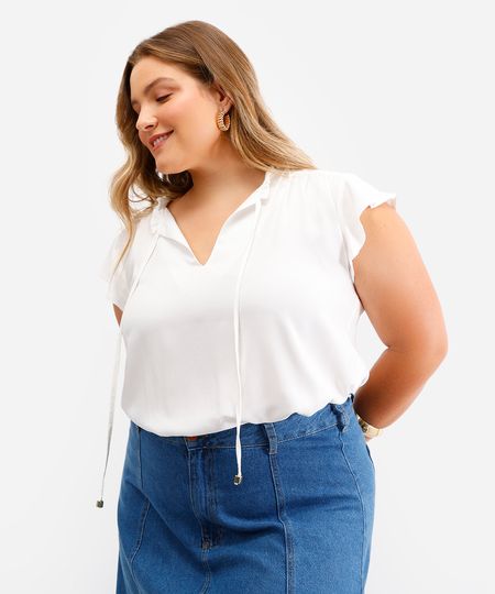 blusa feminina de viscose manga curta plus size off white GG