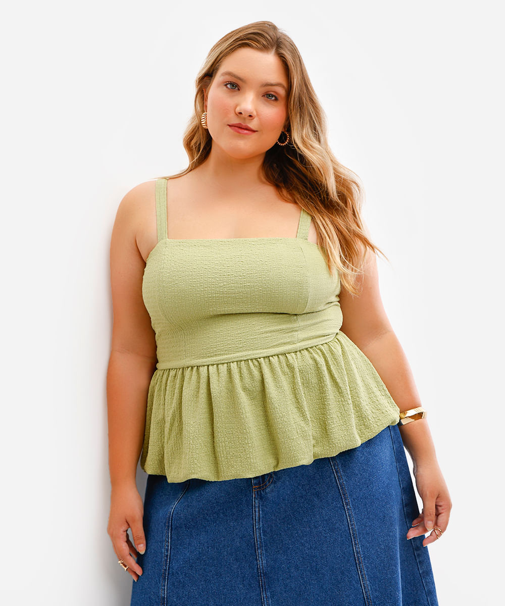 blusa balonê feminina texturizada plus size verde