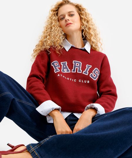 blusão feminino de moletom paris - vinho P blusão feminino de moletom paris - vinho P