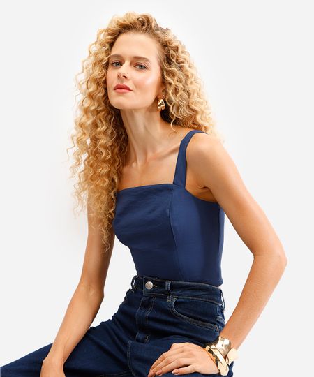 cropped feminino de viscose decote quadrado azul M cropped feminino de viscose decote quadrado azul M