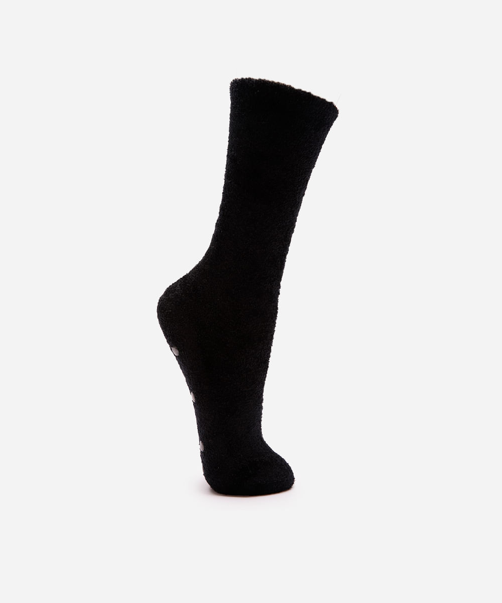 meia feminina de chenille cano alto com antiderrapante preta