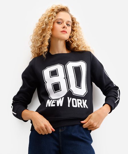 blusão feminino de moletom new york preto PP blusão feminino de moletom new york preto PP