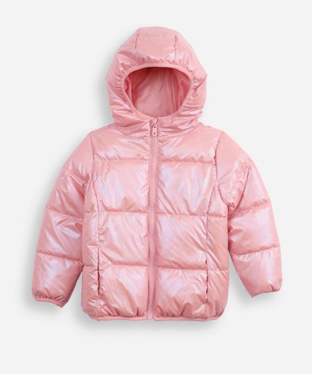jaqueta puffer infantil metalizada rosa 8