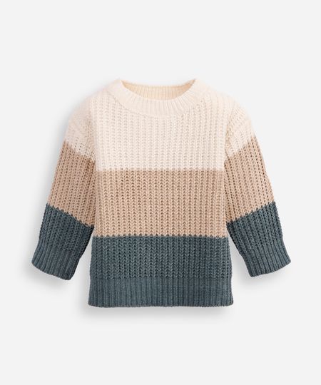 suéter de tricot infantil listrada bege 3