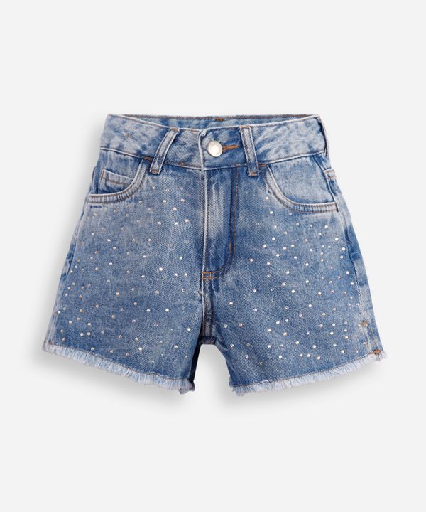 short mom jeans infantil com strass azul 6