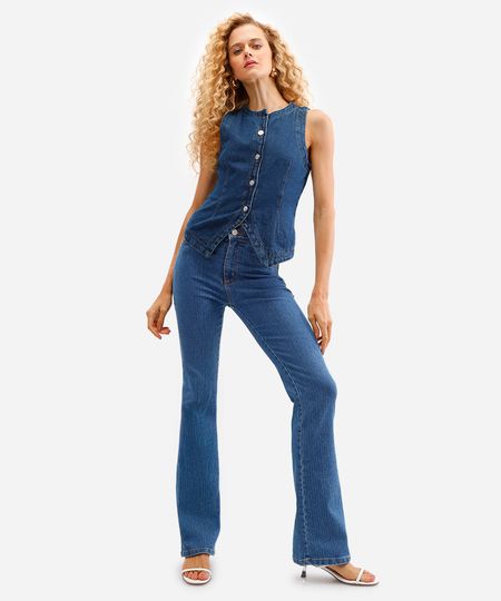 calça boot cut feminina jeans listrada sawary azul 36