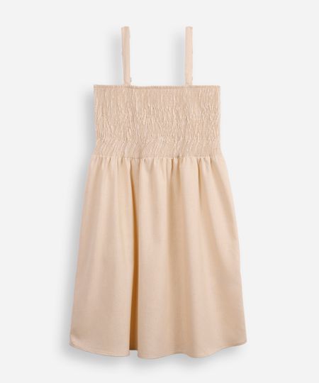 vestido com linho juvenil com lastex bege 10 vestido com linho juvenil com lastex bege 10