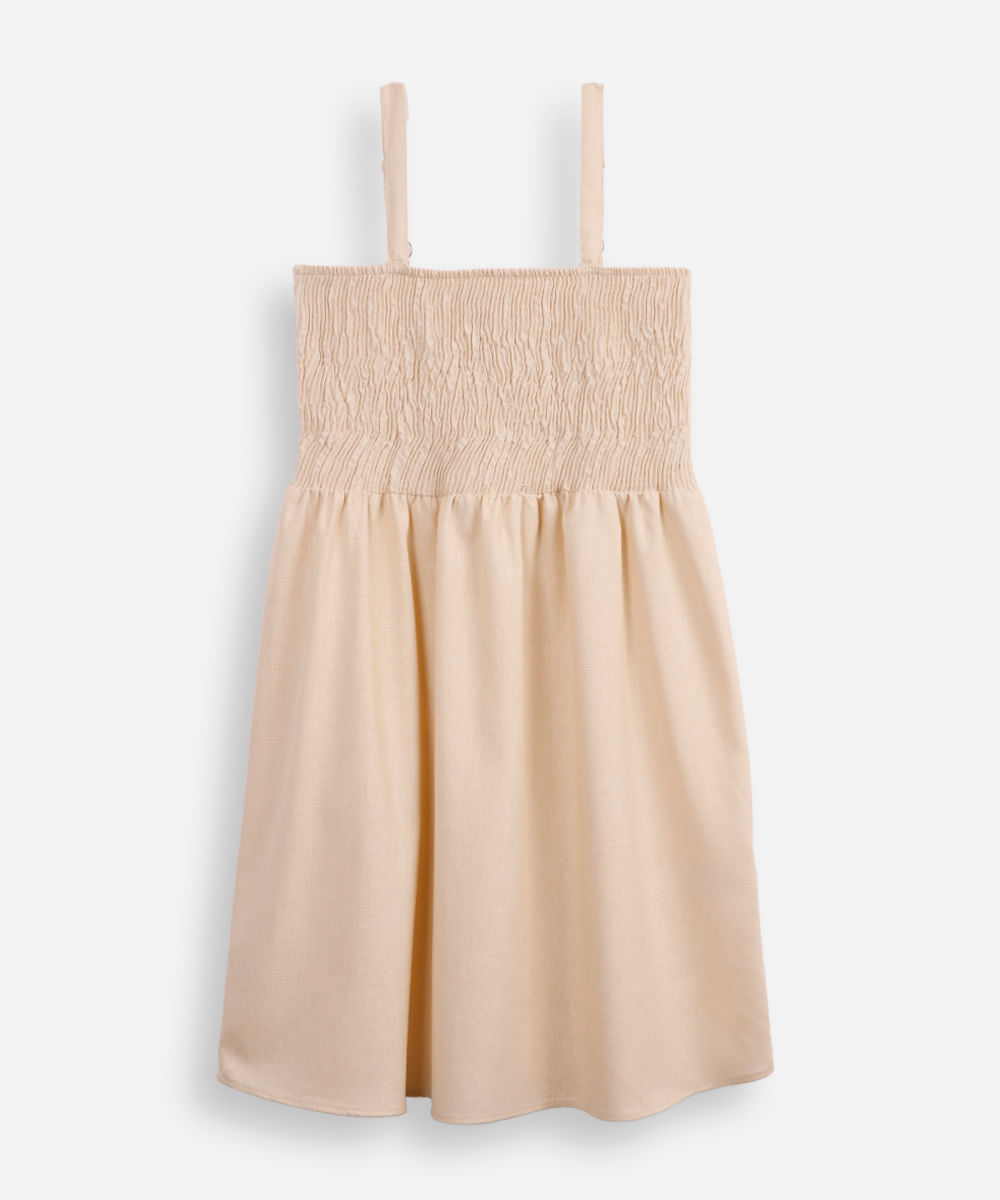 vestido com linho juvenil com lastex bege