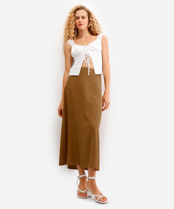 saia midi feminina evasê de viscose marrom 40