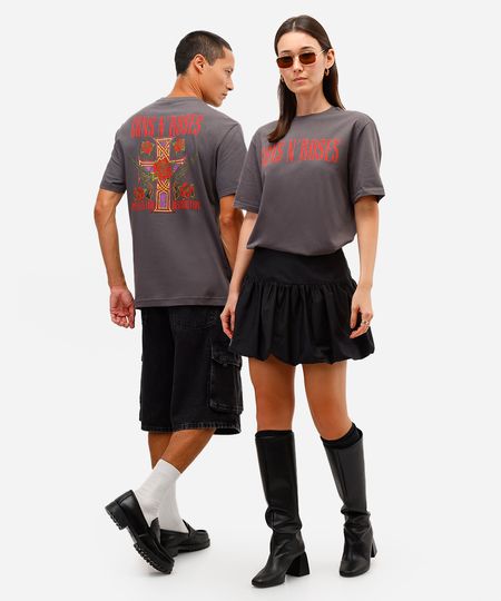 camiseta relaxed de algodão guns n roses cinza P camiseta relaxed de algodão guns n roses cinza P