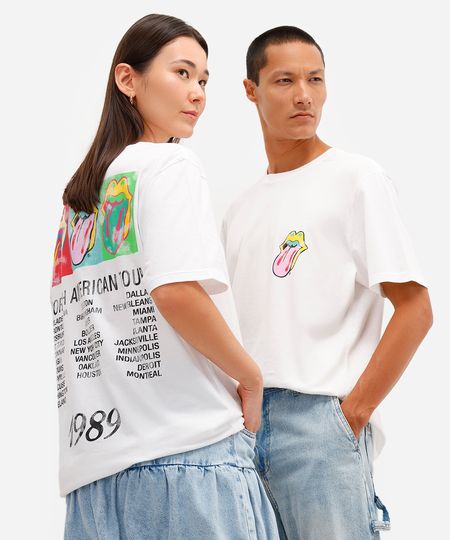 camiseta de algodão manga curta the rolling stones off white M