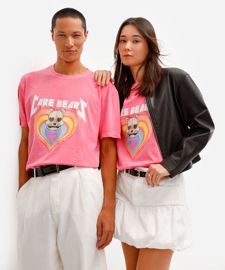 camiseta masculina de algodão ursinhos carinhosos rosa PP