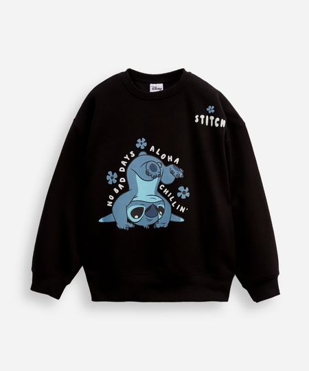 blusão oversized de moletom juvenil stitch preto 10 blusão oversized de moletom juvenil stitch preto 10