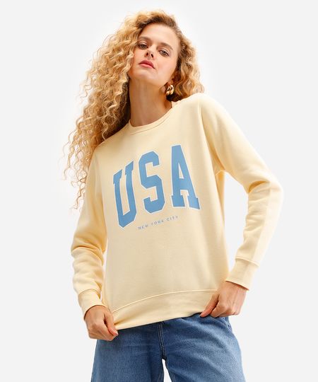 blusão feminino de moletom usa amarelo GG