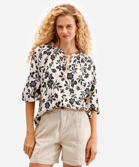 bata feminina manga longa floral texturizada bege PP bata feminina manga longa floral texturizada bege PP