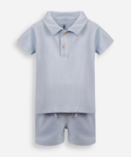 conjunto infantil curto de algodão texturizado azul 9-12