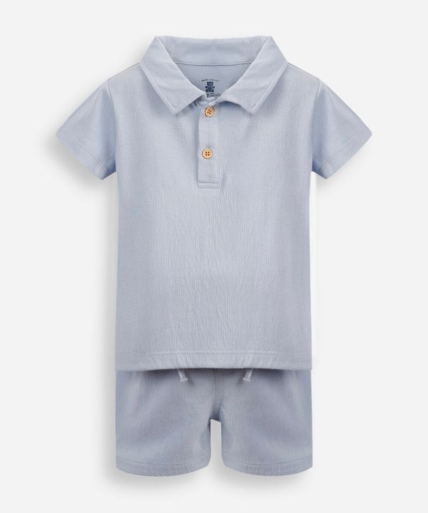 conjunto infantil curto de algodão texturizado azul 12-18