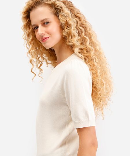 blusa feminina de tricot manga bufante off white PP