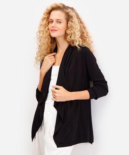 cardigan feminino de tricot manga longa preto P