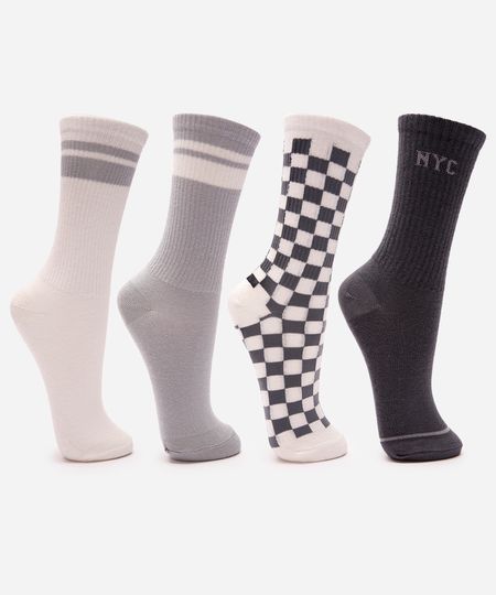kit de 4 meias infantis cano alto quadriculada colorida 22-25 kit de 4 meias infantis cano alto quadriculada colorida 22-25