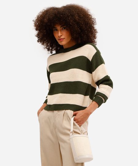 suéter feminino de tricot listrado verde GG suéter feminino de tricot listrado verde GG