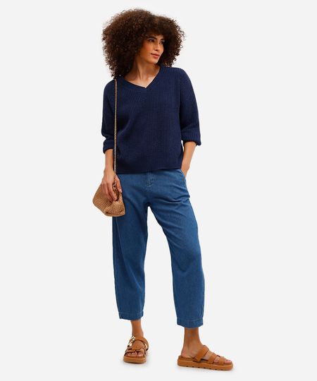 calça cenoura feminina jeans cós elástico azul 36 calça cenoura feminina jeans cós elástico azul 36